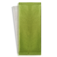 Papieren zakje groen voor bestek met wit servet