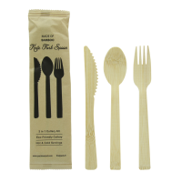 Bestekset van bamboe 3/1 "Anji" : mes, vork, lepel, kraftverpakking