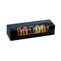 Rechthoekige kartonnen doos met raam voor macarons zwart  67mm  H48mm