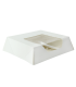Boîte pâtissière carton blanc avec couvercle attaché à fenêtre 140x140mm H40mm
