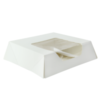 Boîte pâtissière carton blanc avec couvercle attaché à fenêtre    H40mm