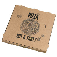 Boîte à pizza carton brun, décor "Hot and Tasty"  400x400mm H40mm