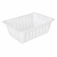 Rechthoekige doorzichtige plastic schaal voor koude bereidingen, inhoud 500 g 143x111mm H49mm 500ml