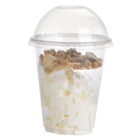 Clear PET plastic cup with dome lid with hole  H84mm 230ml