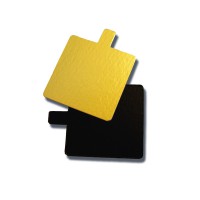 Vierkant met dubbelzijdig kartonnen lipje goud / zwart 80x80mm
