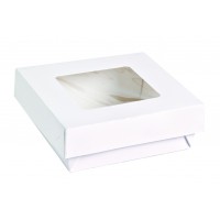 Boite "Kray" carrée carton blanc avec couvercle à fenêtre  115x115mm H40mm 350ml