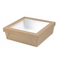 Brown square "Kray" cardboard box with window lid  265x265mm H50mm 3000ml