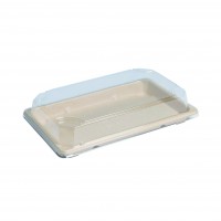 "Itto" pulp fiber sushi tray with clear PS lid  216x135mm H40mm