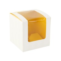 Kartonnen cup cake doos met gele insert (voor 1 stukje)  85x85mm H85mm