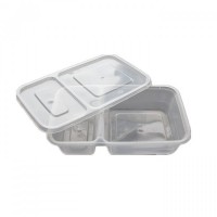 Clear rectangular PP plastic 2-compartments microweavable box with hinged lid 1000ml   H48mm