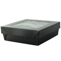 Boîte "Kray" carrée carton noir avec couvercle à fenêtre 155x155mm H50mm 950ml